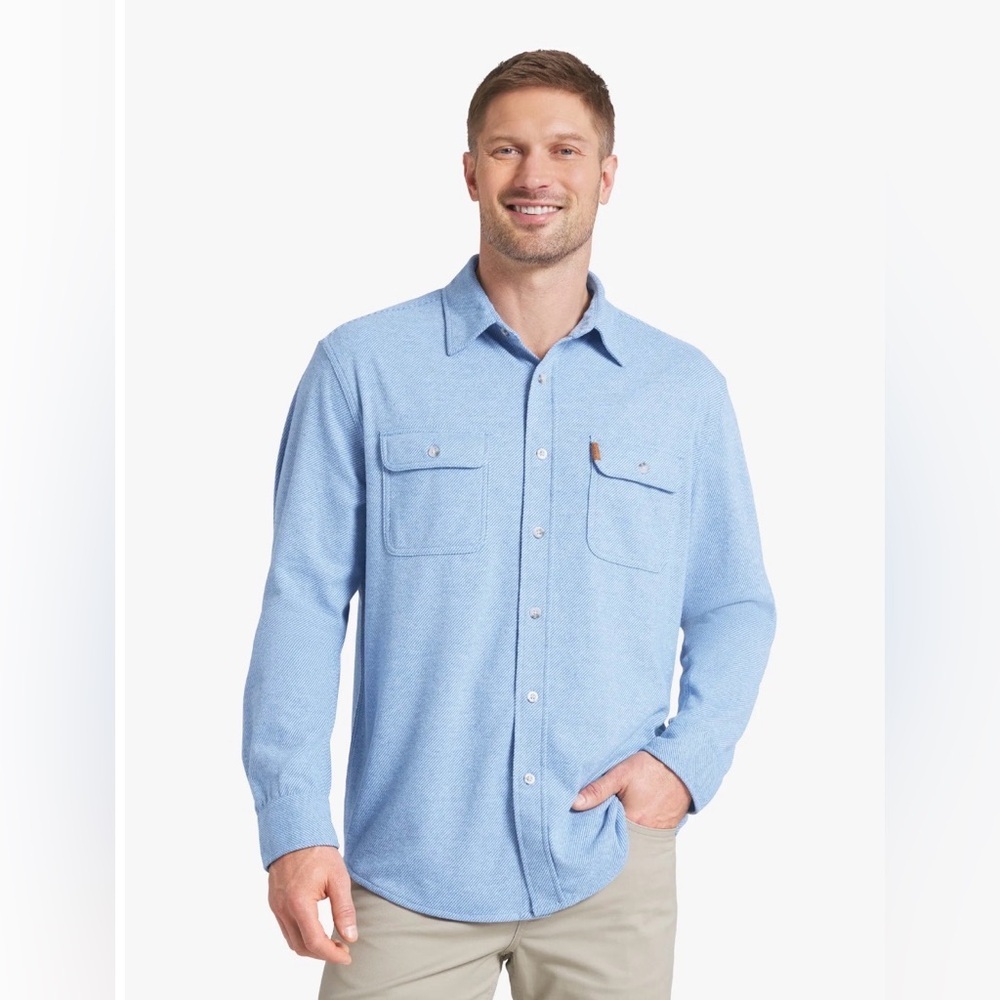Chaps Men's Long Sleeve Knit Flannel Shirt Size S Blue Stretch Button Down NWT